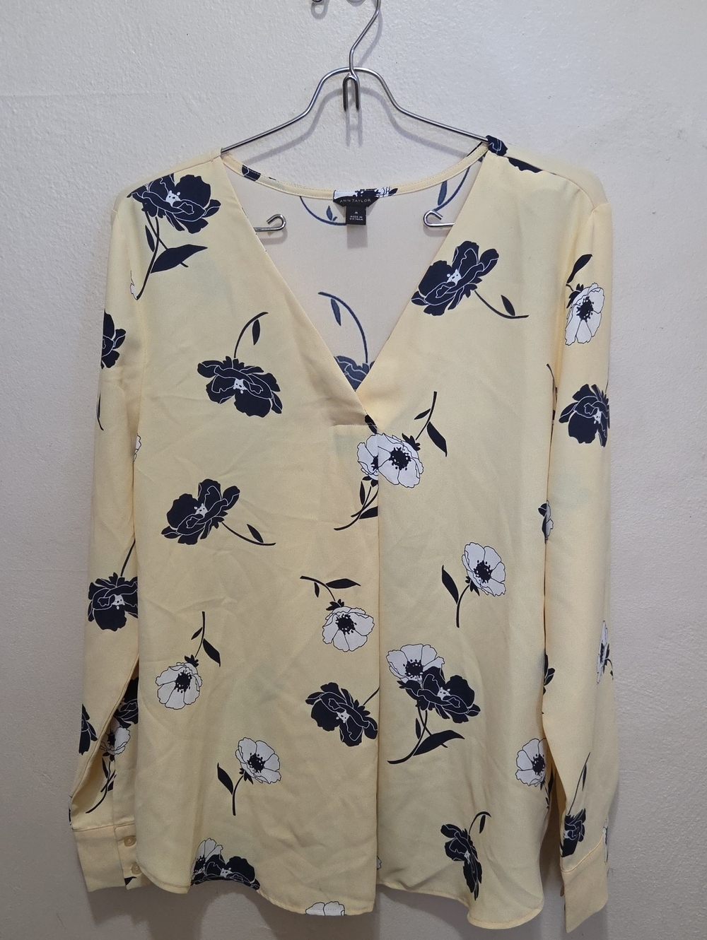 Ann Taylor Yellow Floral V-Neck Blouse